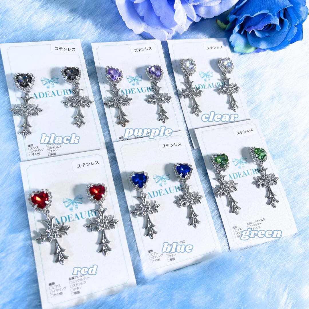 通販限定価格】ミニハート ビジュー 十字架 キラキラ Y2K サブカル