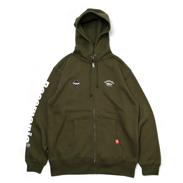 BASSMANIAロゴスウェットZIPパーカ [OLIVE]