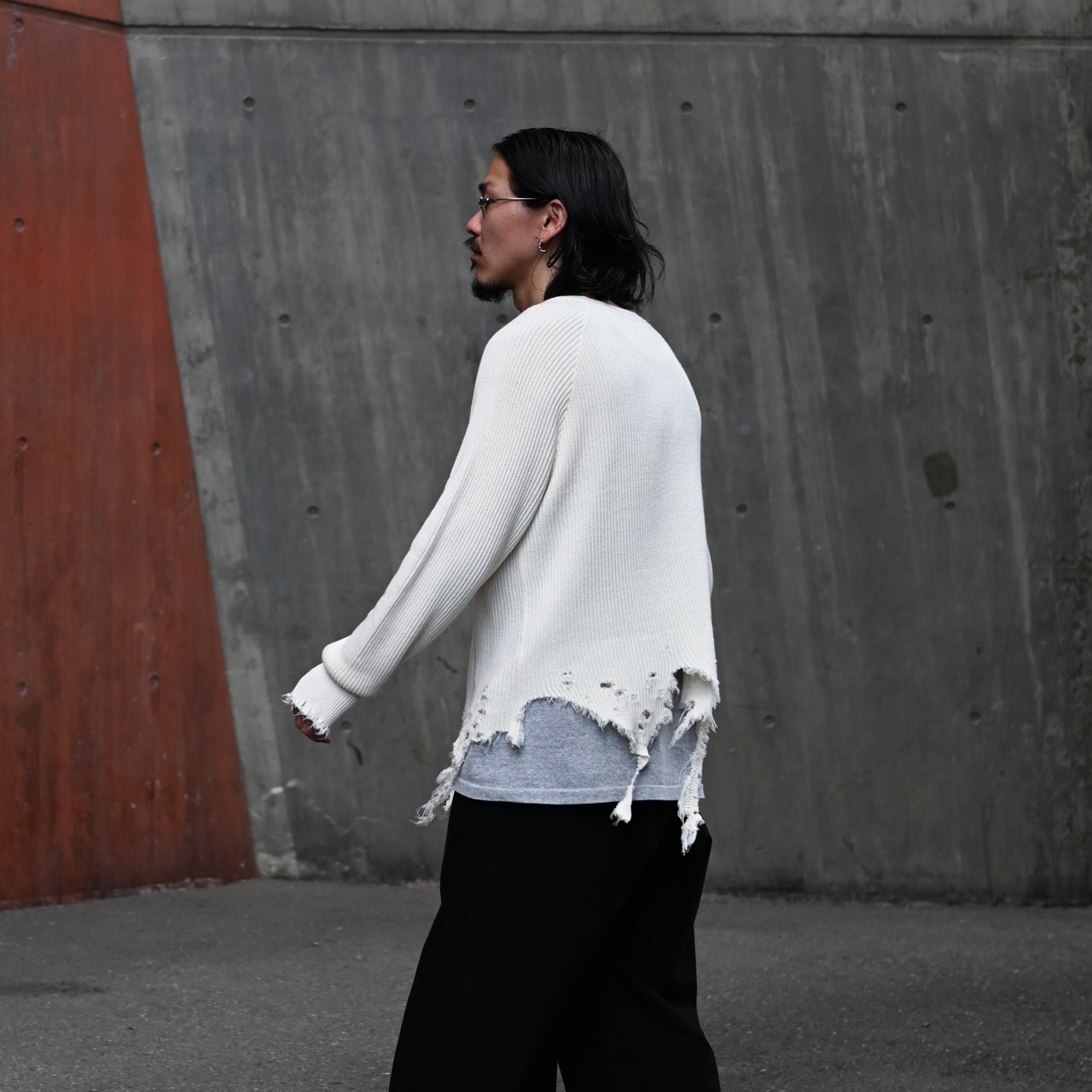 Leh(レー)GANKO別注×damage waffle L/S sweater コーディネート