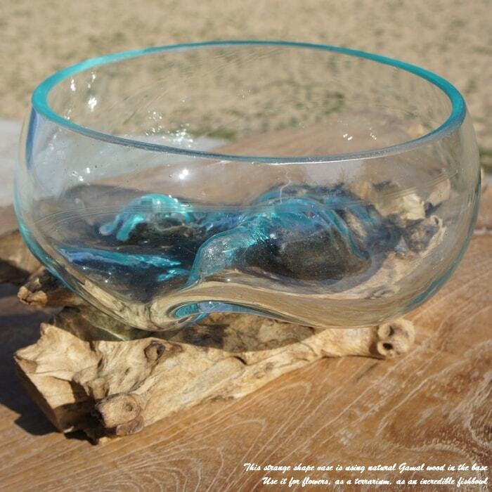 吹きガラスと天然木のオブジェB18 金魚鉢 メダカ 水槽 アクアリウム