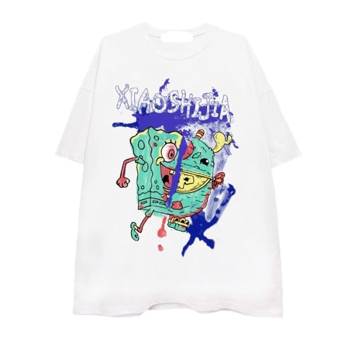 送料無料】KOREA ダークプリントルーズTシャツ トップス レディース