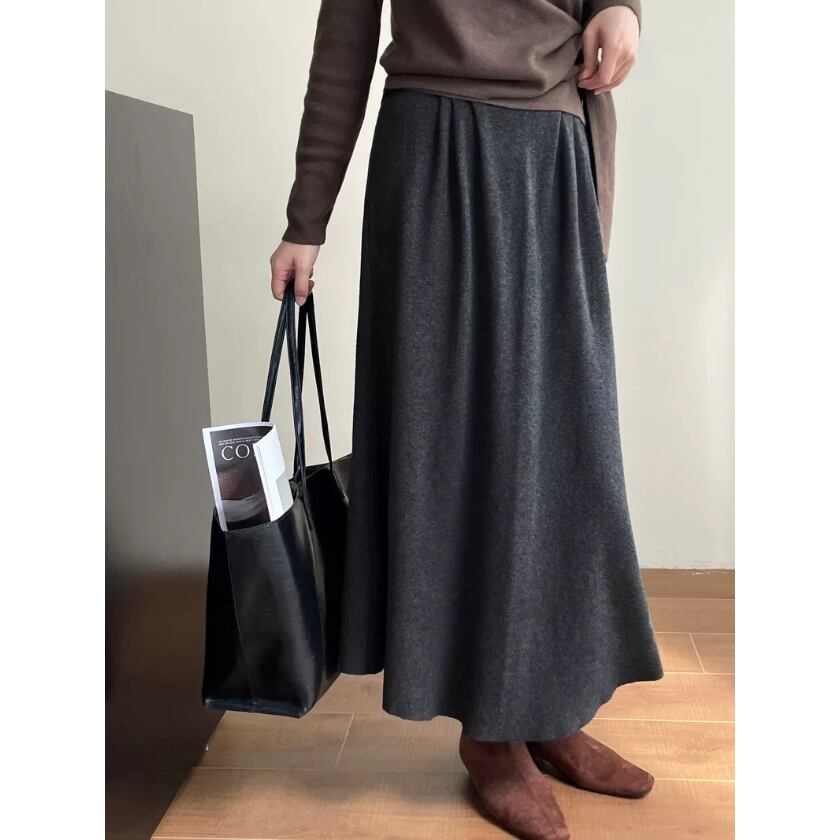 high waist A-line flared long skirt m0037