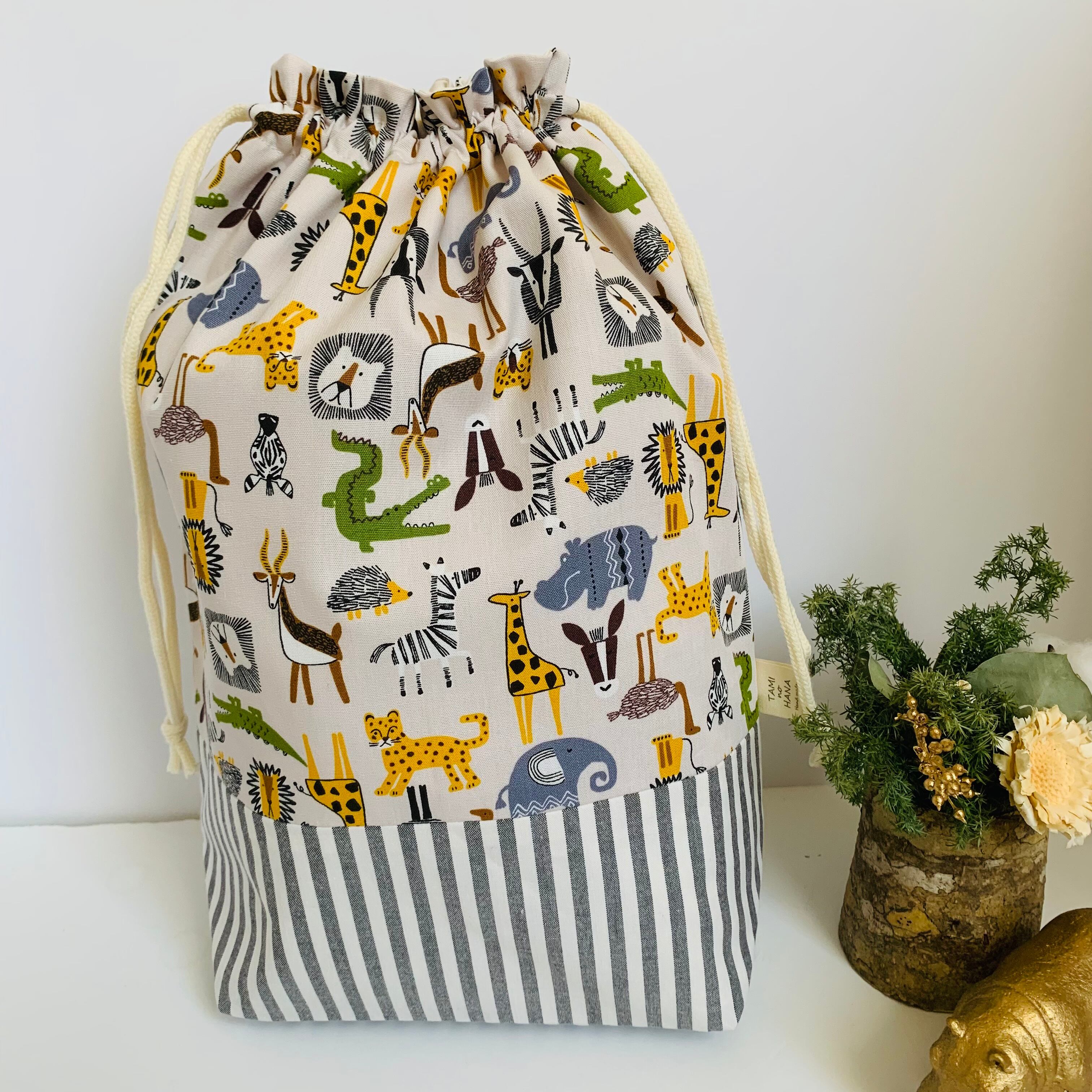 巾着袋L L(お着替え袋)『北欧サファリ』