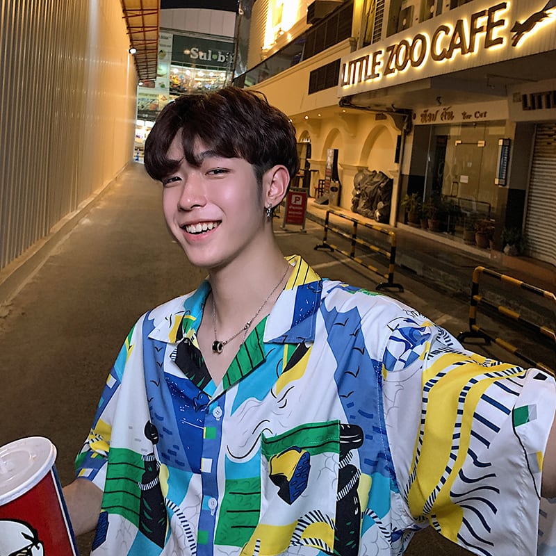 全2色 シャツ トップス 総柄 カジュアル 羽織 半袖 重ね着