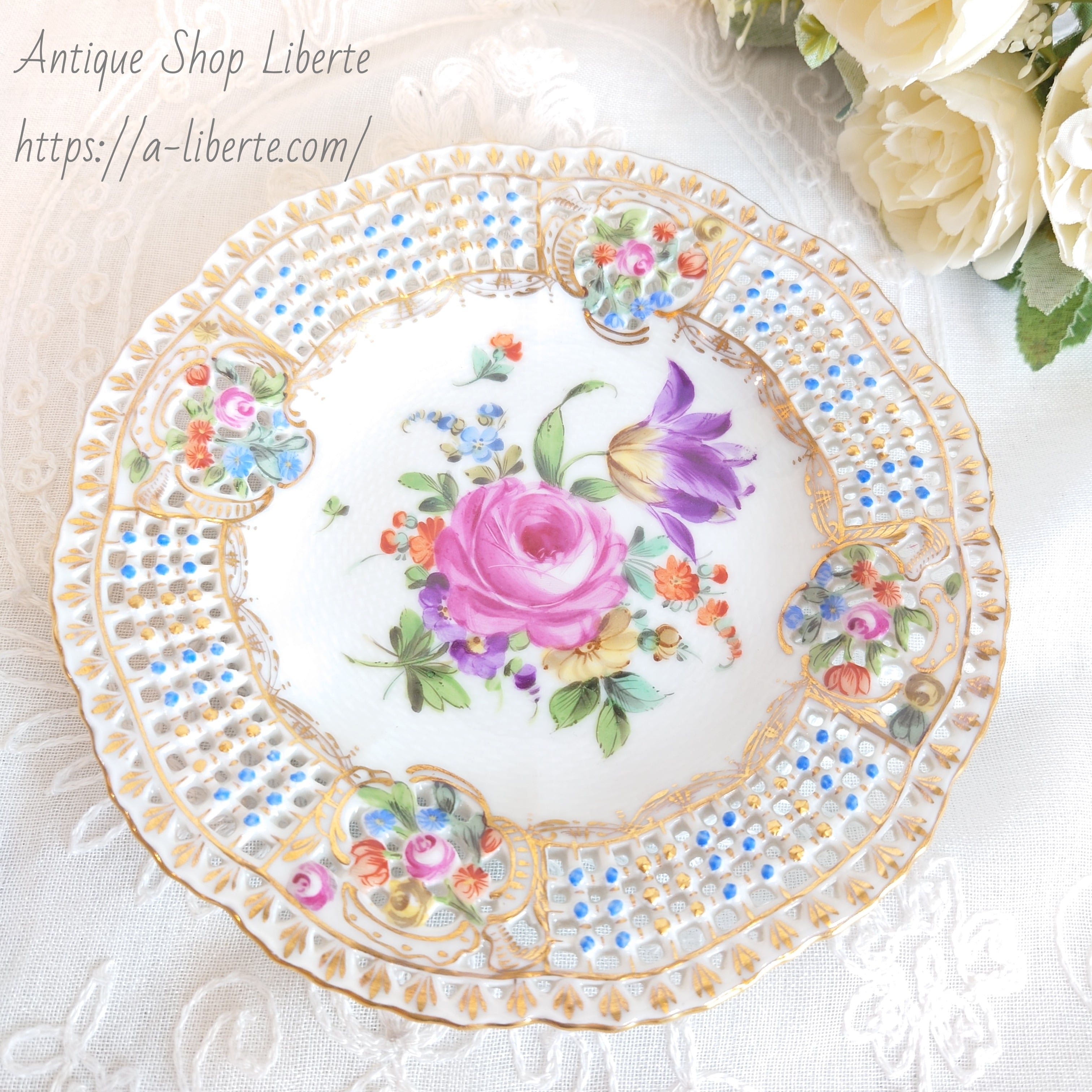 ドレスデン　カールティーメ工房　ハンドペイント　プレート　バスケット ドレスデンカールティーメ工房ハンドペイントプレートバスケット