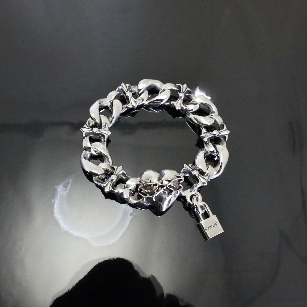 #1 & BUTTERFLY COMBO BRACELET HEART CLASP w/PADLOCK / #1 & バタフライ コンビ ブレスレット・ハートクラスプ