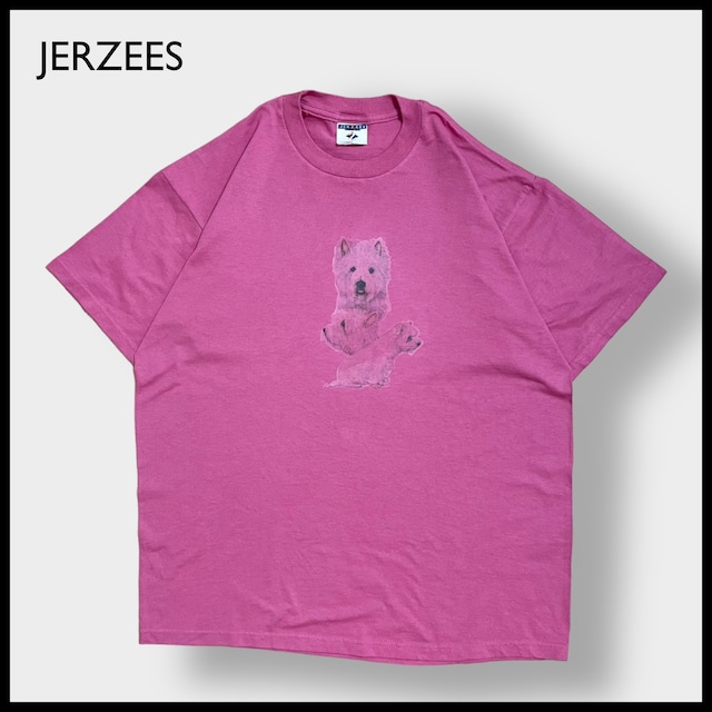 【JERZEES】90s USA製 アニマルプリント Tシャツ 犬 ワンちゃん L 半袖 ピンク US古着