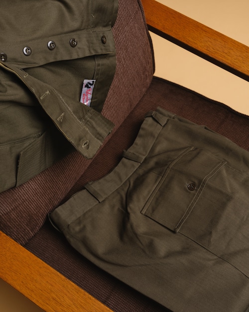 [1960s-1970s] "Fabrications Réunies" M-47 Style Herringbone Work Trousers -Dead Stock- (Made in France)