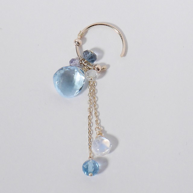 K10　極上カット・ブルートパーズのフープピアス（イヤーカフ）片耳