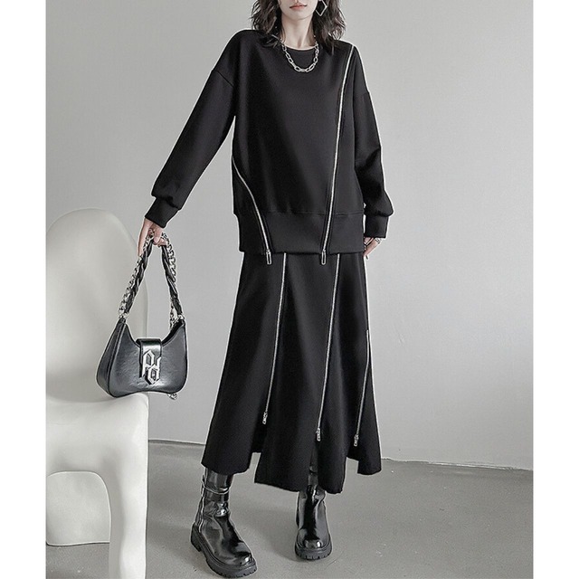 Zipper slit sweat top C0498