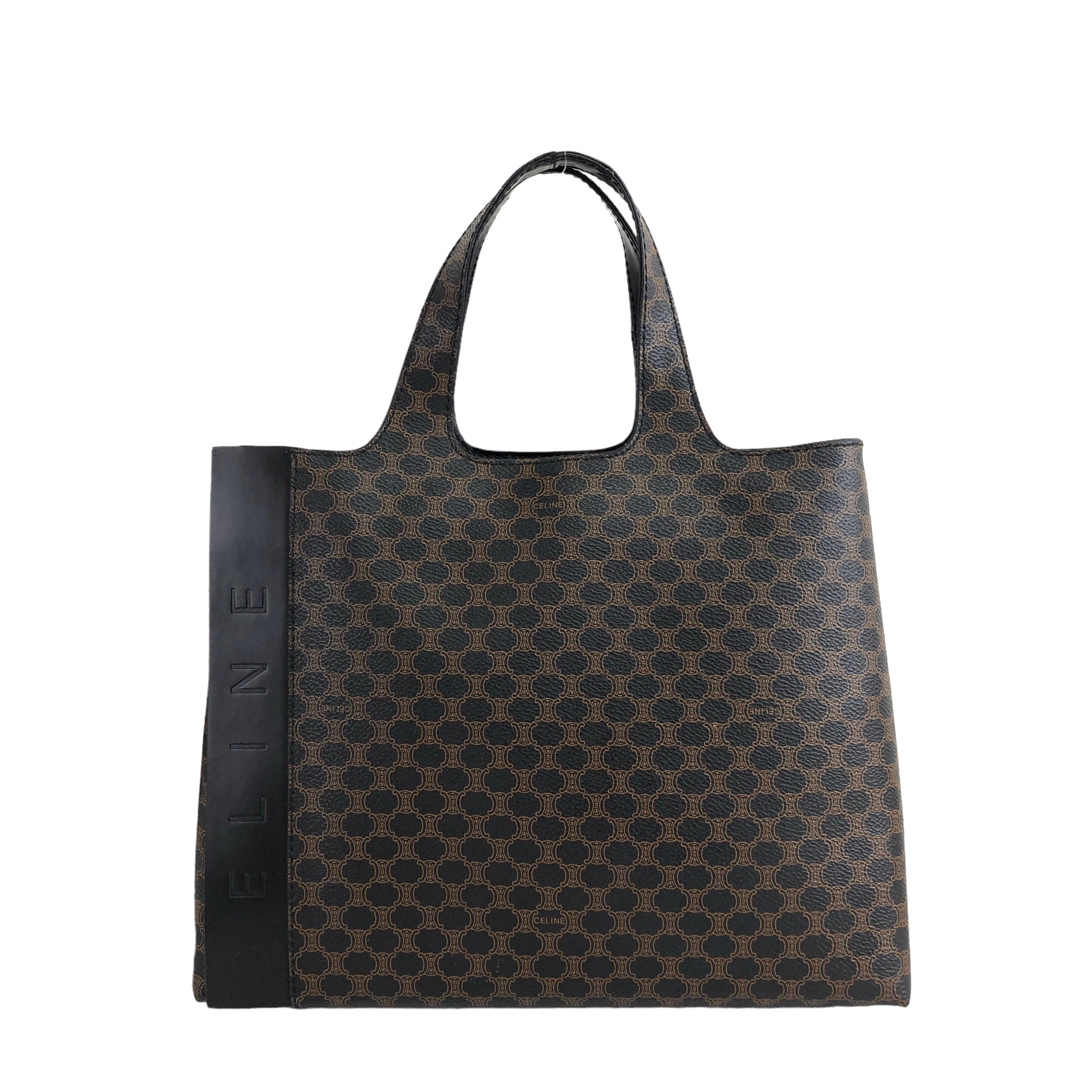 CELINE セリーヌ ロゴ ハンドバッグ マカダム ブラック PVC レザー