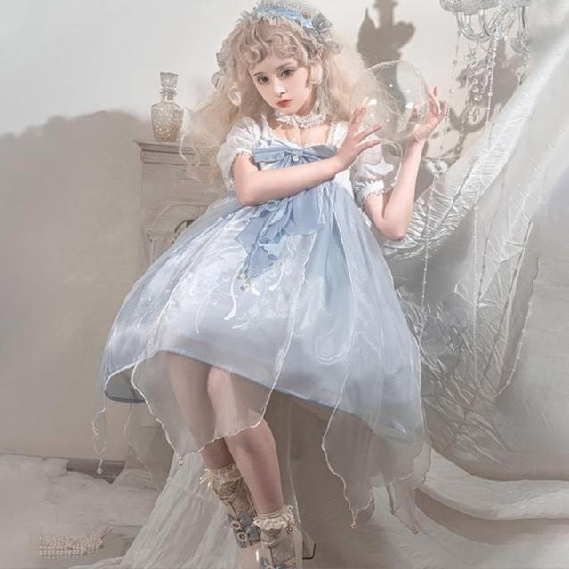 ツーピース ブラウス JSK レースレイヤード スカートカバー パステルカラー リボン ロリィタ 服｜天使と悪魔