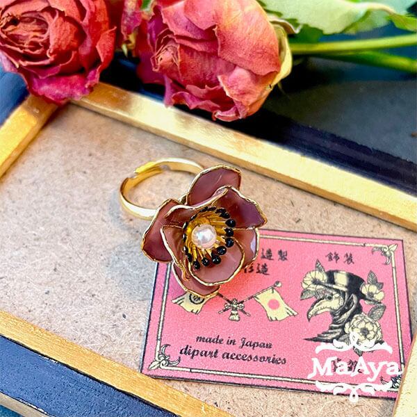 アネモネ（モーブ）のクラシックフリーリング（指輪・ディップアート