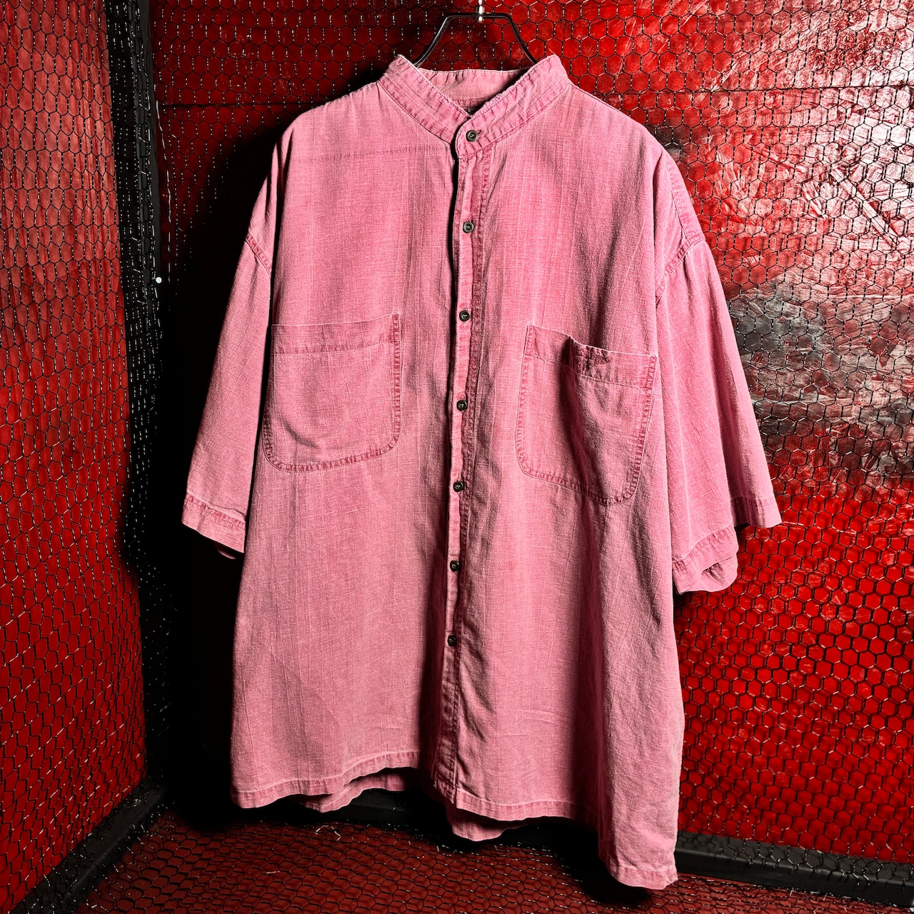 90s Harley-Davidson スタンドカラー コットンシャツ バックプリント ハーレー