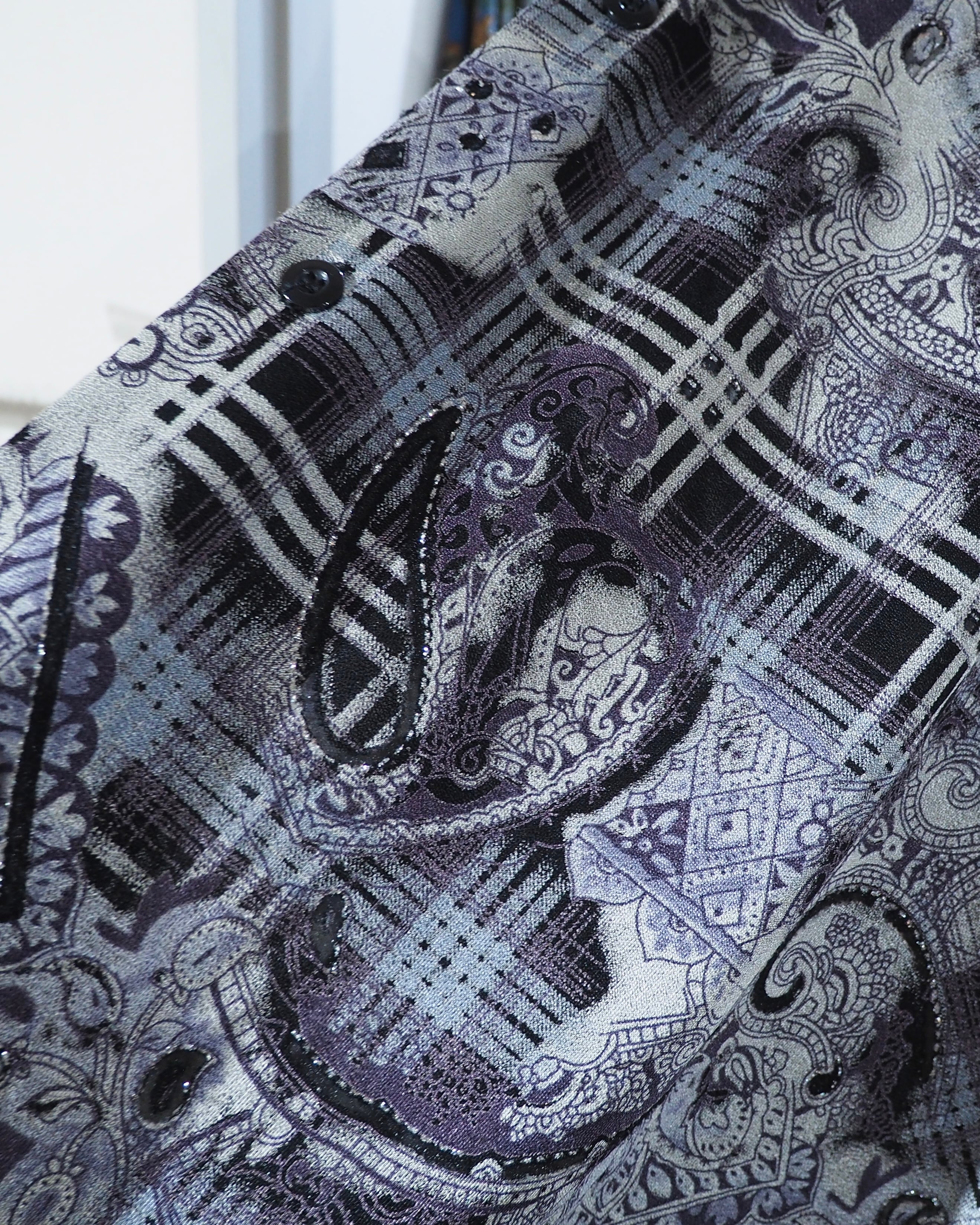 " PRONTI - Special " Luxury Mode pattern Drape loose SS open collar Shirt