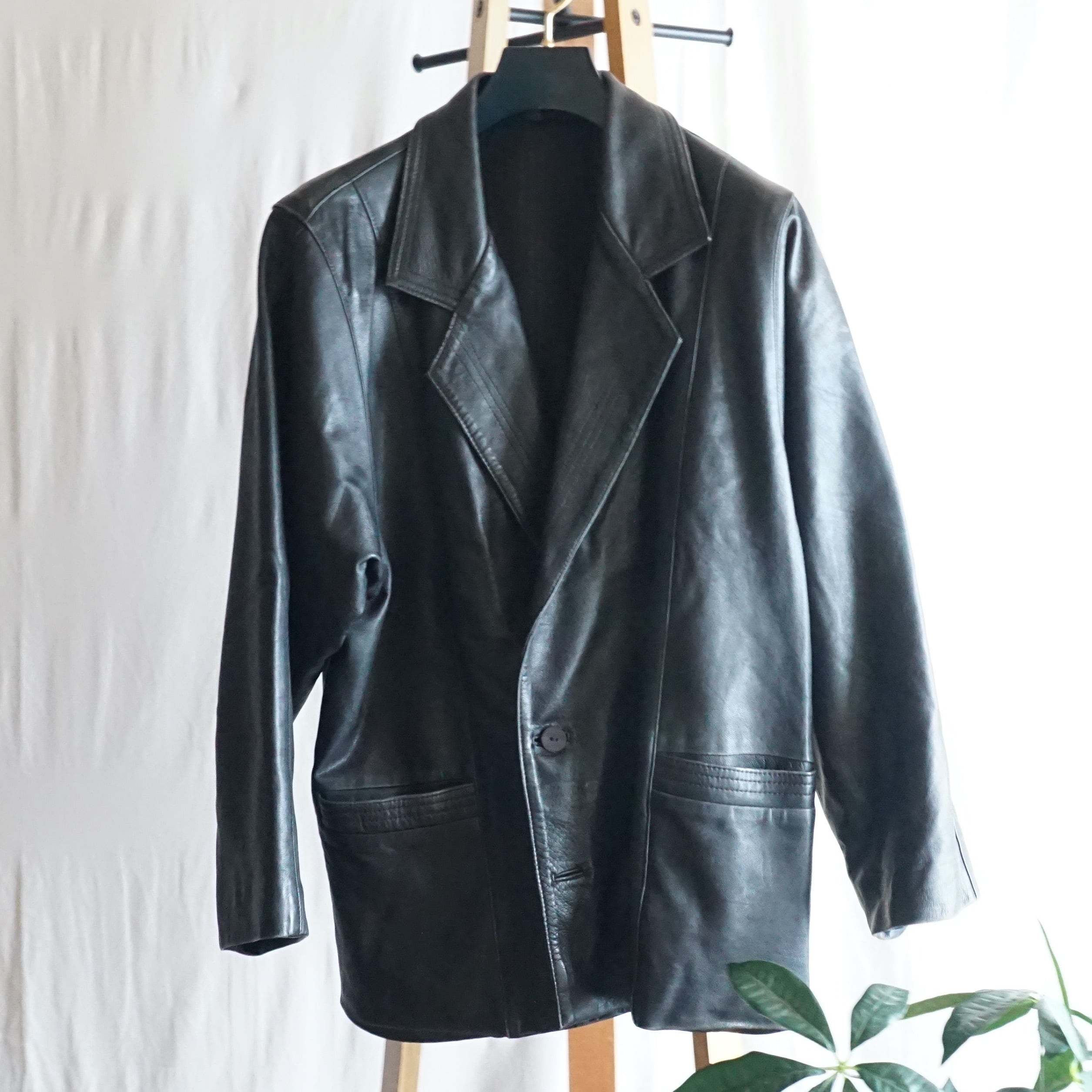 欧州輸入古着フーディレザージャケット 本革 vintage BIGsize(わ)