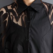 レース切替 ブラック ブラウス  30020