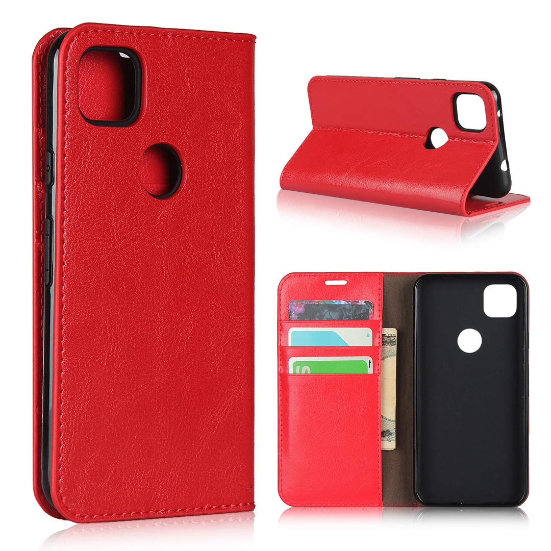 Eastwave for Google Pixel 4A ケース for google pixel4a Case 財布型 カバー 収納ポケット 牛革製品 ポケット収納付き 横置きスタンド機能 4色 レッド