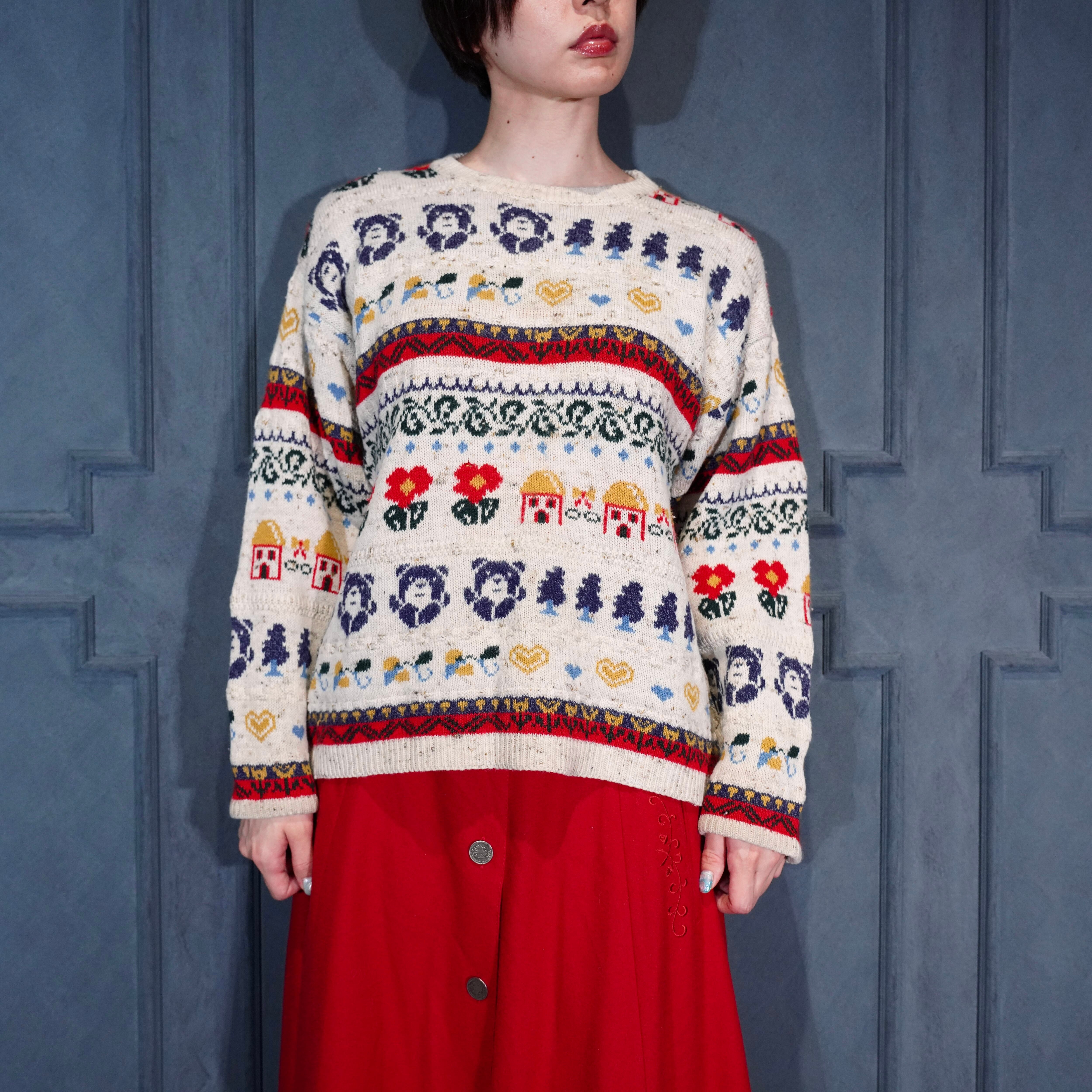 vintage g.bear デザインニット L 80s 90s エルエルビーン ベア 絵柄 ウール ニット セーター