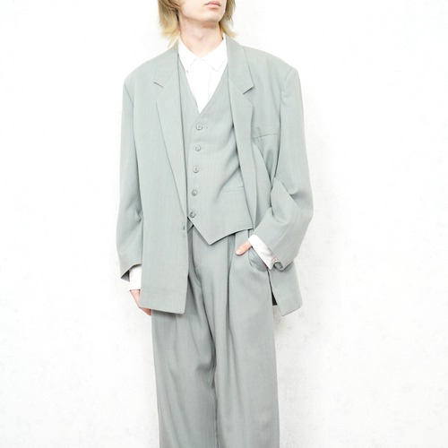 *SPECIAL ITEM* EU VINTAGE MOVIE STAR SUMMER WOOL DESIGN 3 PIECE SET UP SUIT MADE IN EUROPE/ヨーロッパ古着サマーウールデザインスリーピースセットアップスーツ