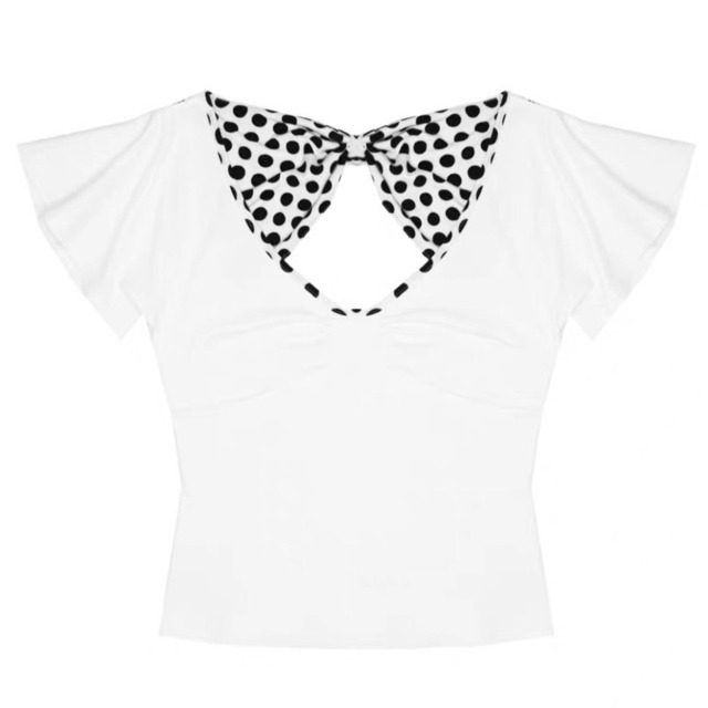 [nit alcove] back bow tie cotton short sleeves top