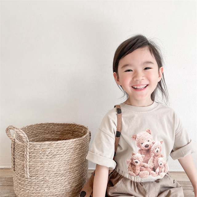 [100cm]【在庫セール！】30%off【即納】プリントTシャツ リネンコットン テディベア unisex