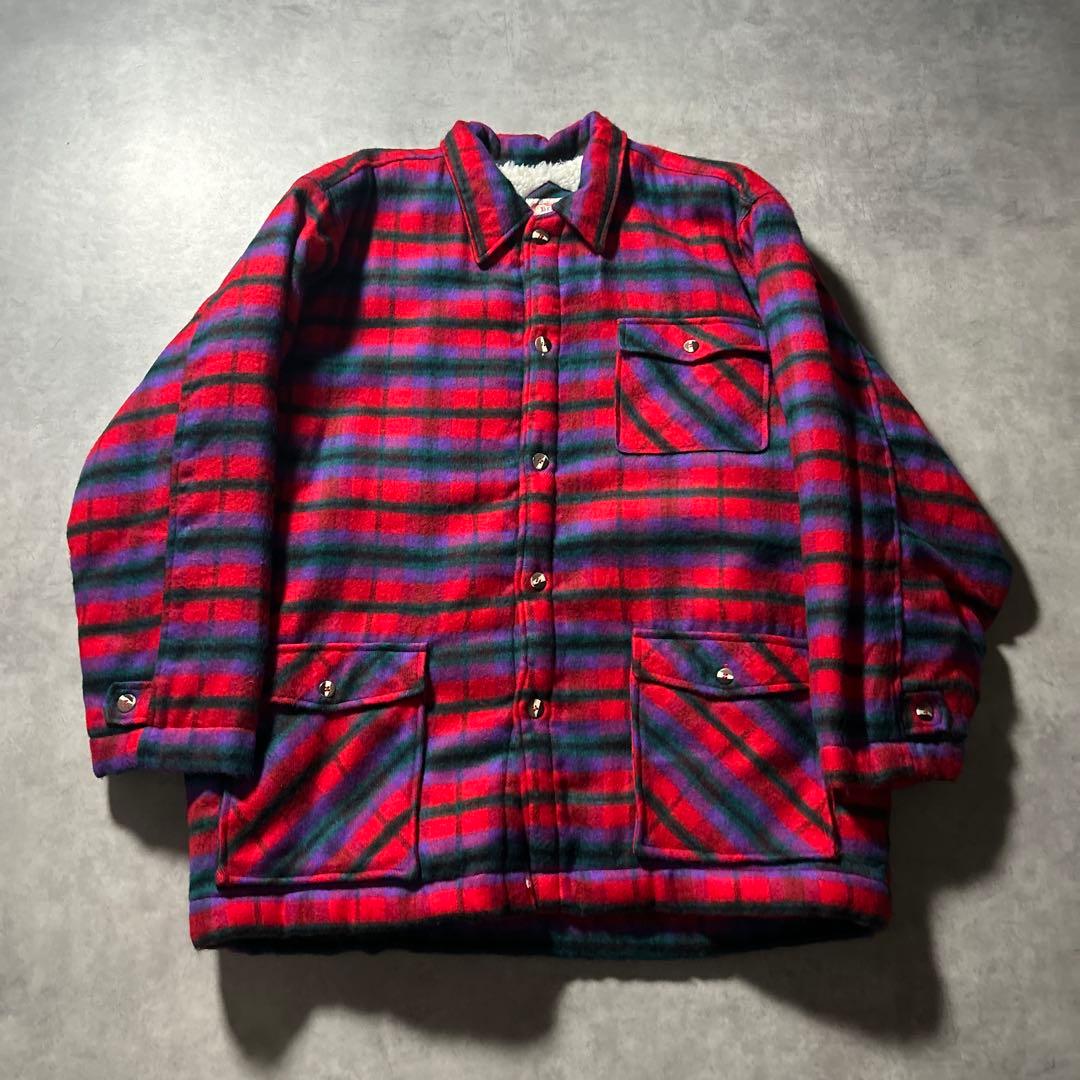ヴィンテージ チェック マルチポケット ボア ネルシャツ ジャケットカバーオール