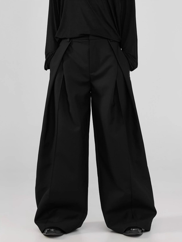 3D pleated wide leg pants 0016