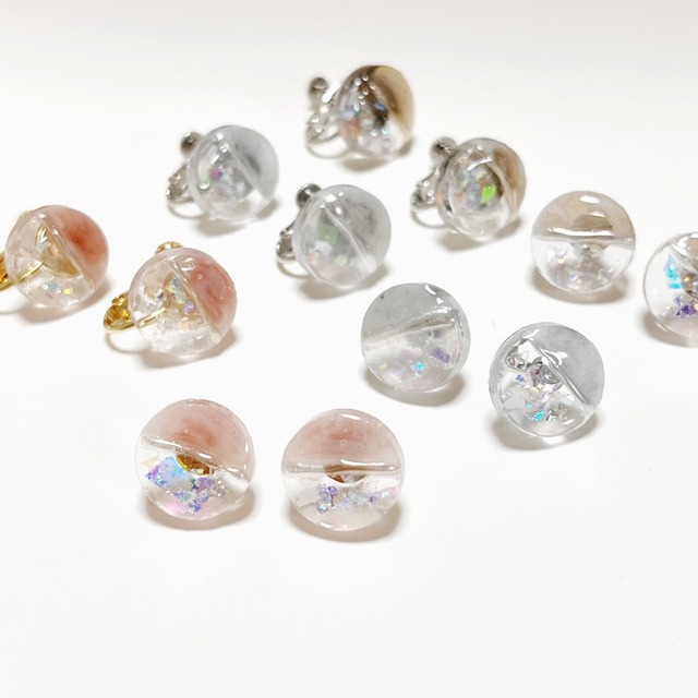 マーブル×クリアのバイカラースタッドピアス／イヤリング｜ピンク｜画像5