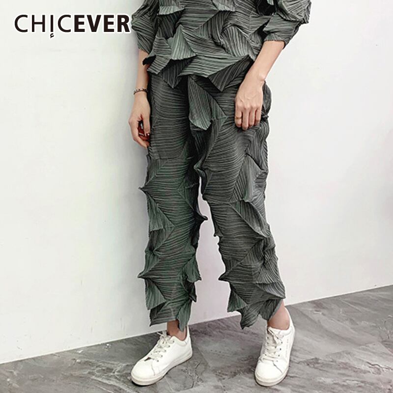 CHICEVERストライプシャーリングレディースパンツウエストオーバーサイズルーズストレートパンツ2020服 6base583597951423