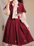 送料無料 HOUZHOU プレッピースタイルドレス女性赤ロリータドレススーツ秋冬スウィートかわいいヴィンテージ刺繍 ese スタイルローブ レッド 大人ガーリー キュート カジュアル オータム 秋物 ウィンター 冬物 ビンテージ AE3321178214014460