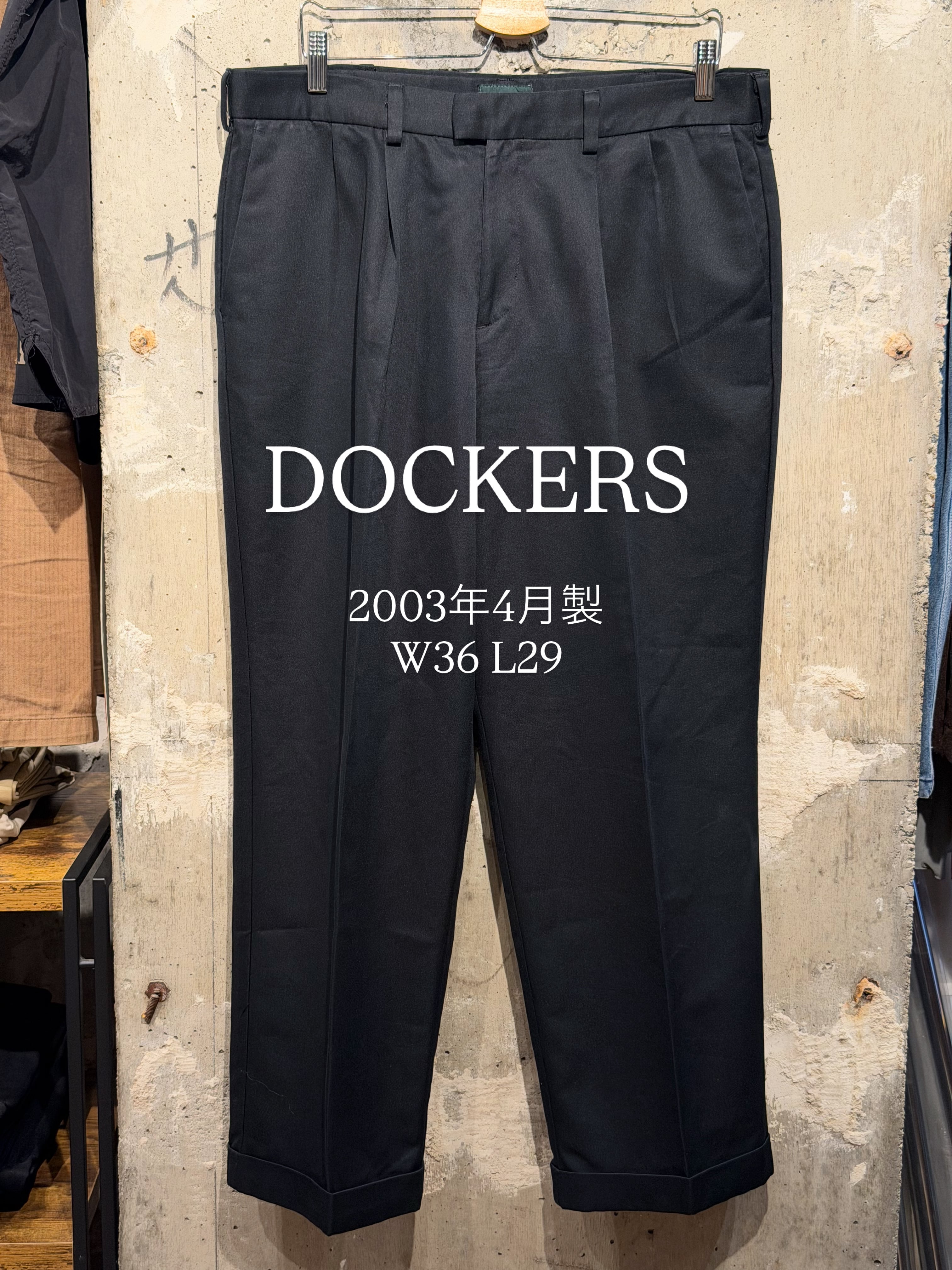 90's DOCKERS ポリエステル100% スラックス ブラック W32 古着 90年代