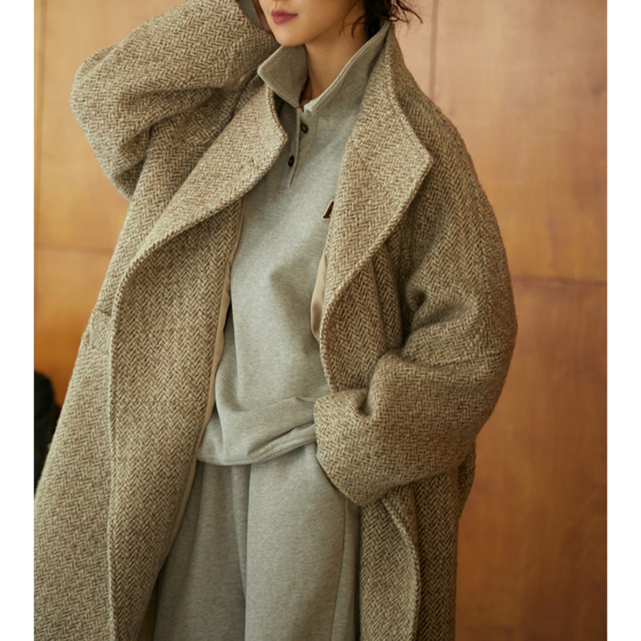 レトロツィード スタンドカラーコート W01362