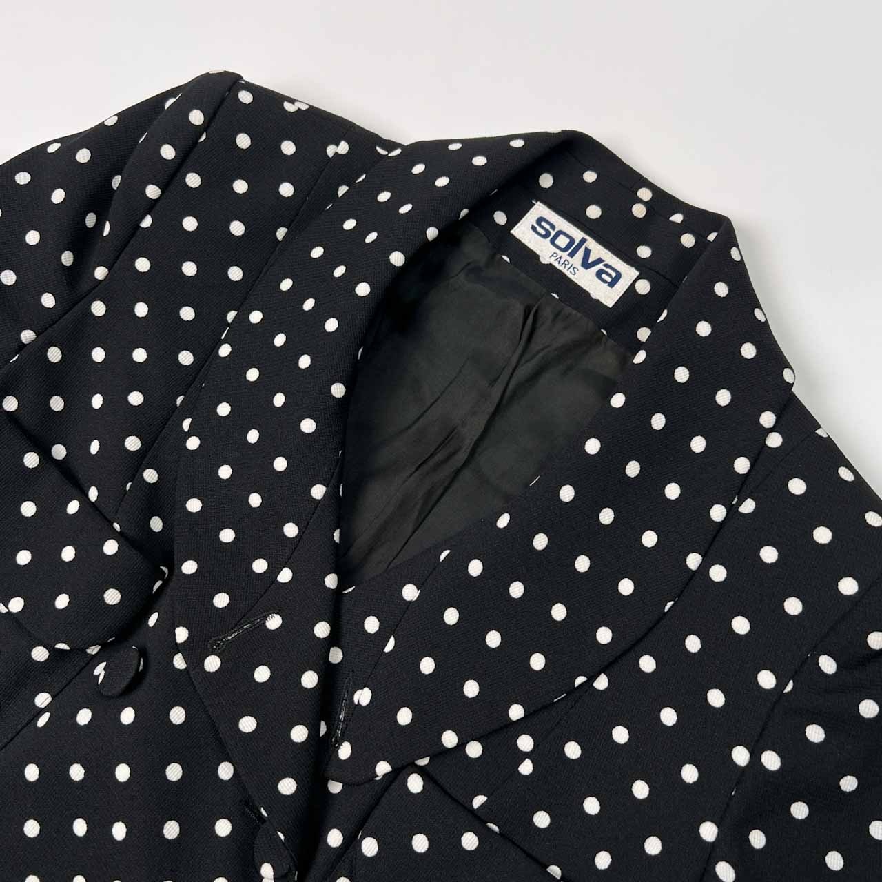フランス製 solva PARIS ソルバ Leilian レリアン 水玉 ドット 半袖 ジャケット サイズ 40 /ブラック×ホワイト