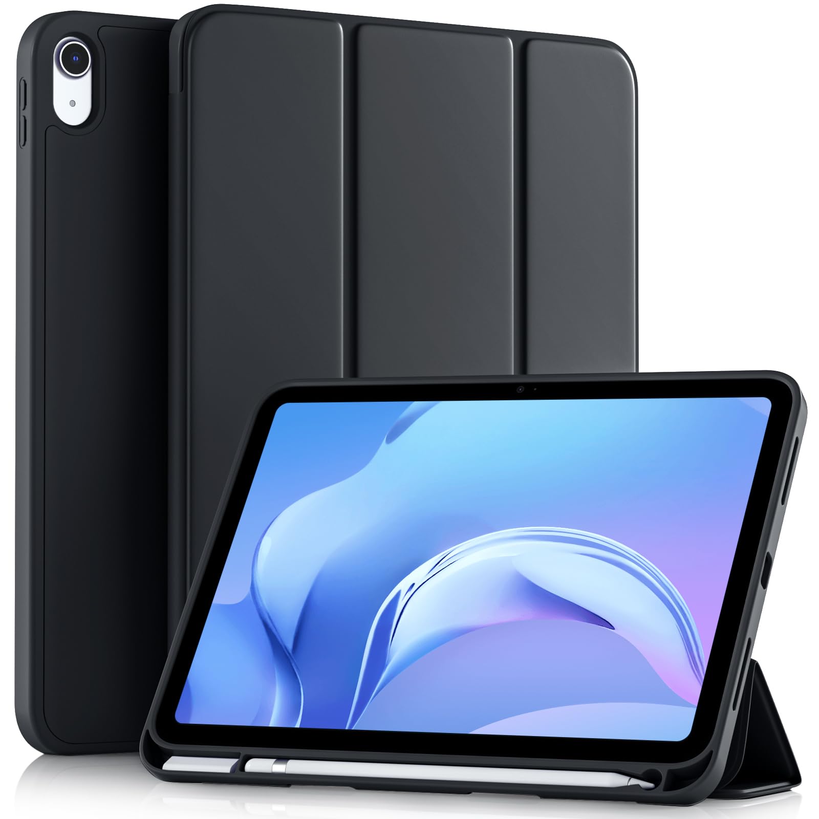 Maledan 対応iPad用 a16 ケース - 2025/2022モデル 11/10.9インチ 柔軟 軽量 薄型 保護カバー スタンド機能 伤防止 オートスリープ機能付き Apple Pencil収納 ビジネス 出張 自宅 持ち運び 便利 子供 家庭学習 リモートワーク 全面保護