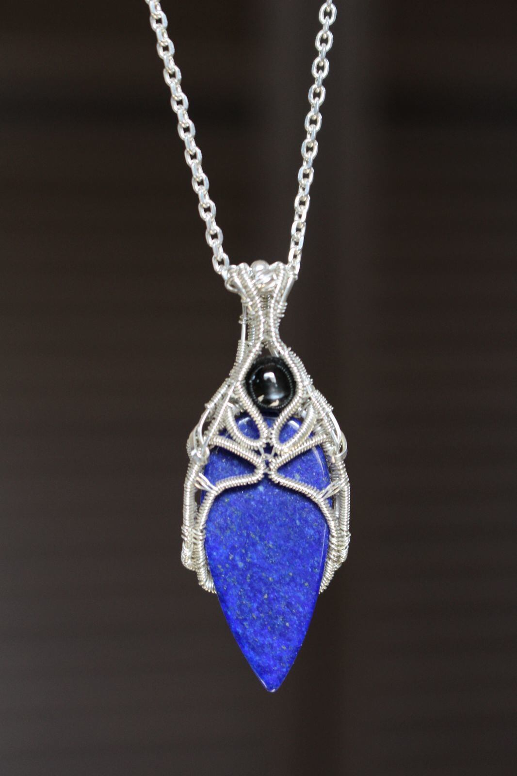 Lapis lazuli & Blackstar silver925 wirewrapping pendant