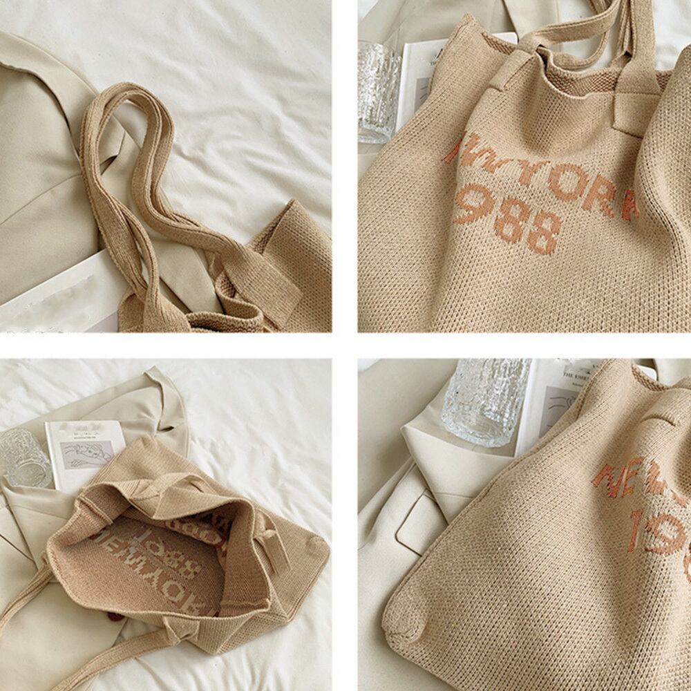 ニット トート バッグ レディース ロゴ 大容量 A4 通勤 通学 大人 かわいい きれいめ おしゃれ カジュアル 肩掛け 軽量 大人可愛い 大人女子