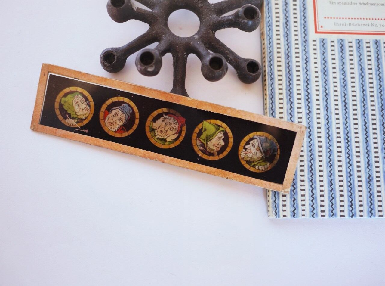 幻灯機マジックランタンのガラス絵 丸窓のぞき