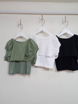 【kkarere】ワッシャーレイヤードトップス ブラック 100〜150cm