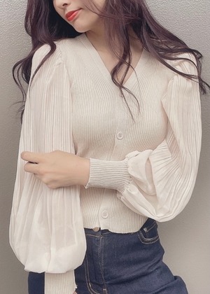 Pleats sleeve cardigan