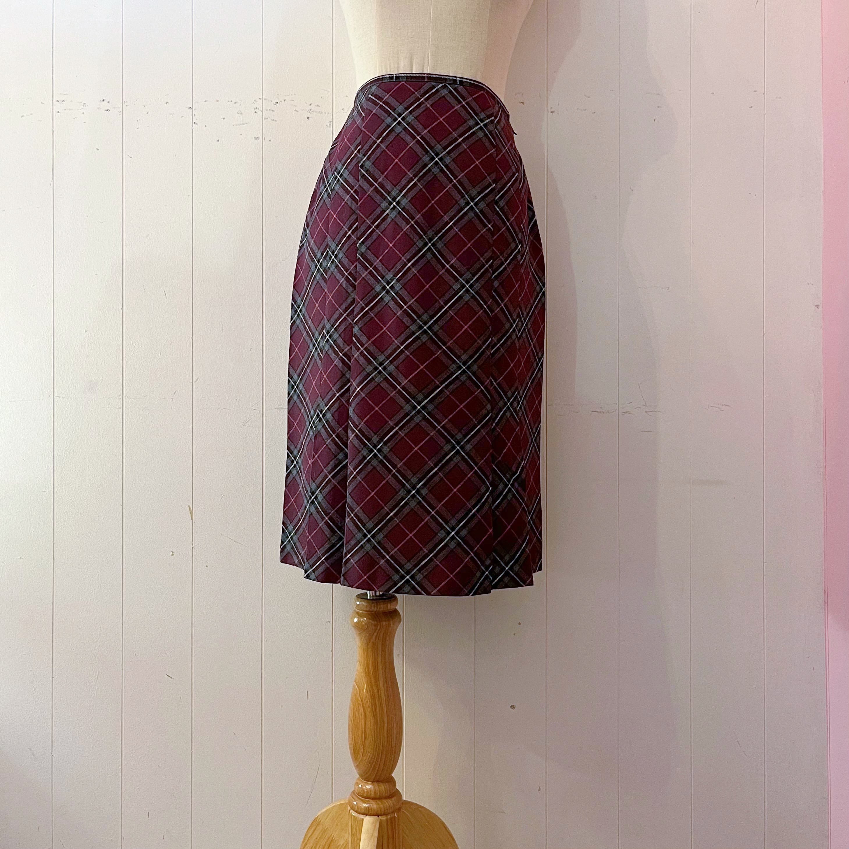 purple gray check tuck skirt