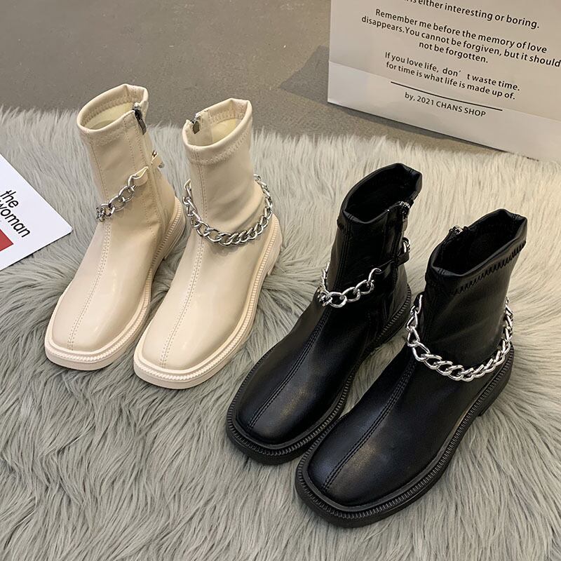 スタンダードショートブーツオータムチェーン レッドスタイル薄手 レトロ 靴 シューズ 秋物 フェイクシューズ41133744307