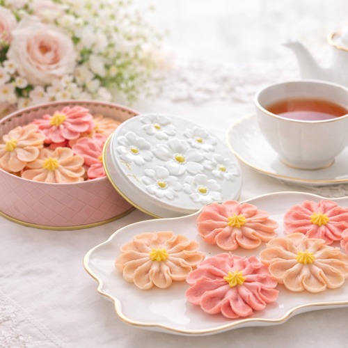 「お花のぼうろ（コスモス）」3缶セット｜クッキー缶｜オリジナル紙袋を3枚