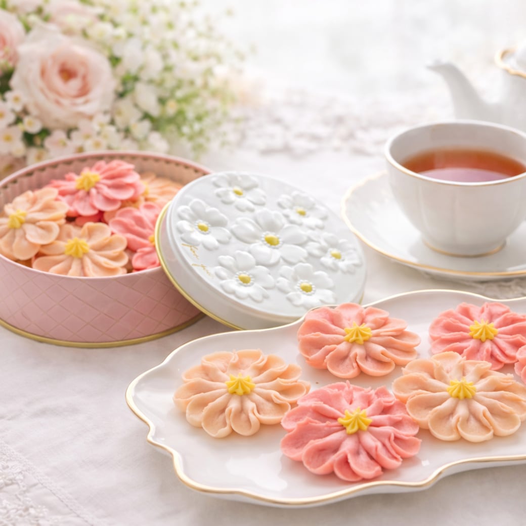 お花のぼうろ（コスモス）」3缶セット｜クッキー缶｜オリジナル紙袋を3