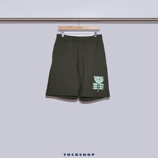 FLOWER WITH STEM SWEAT SHORTS（ARMY GREEN）