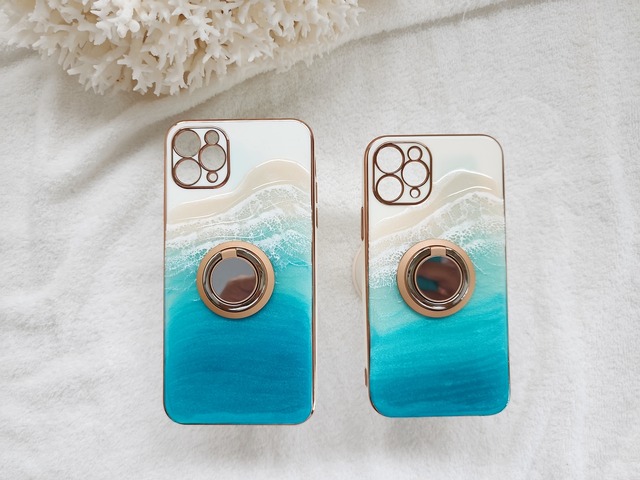 133.オーシャンレジンアート iPhoneケース(リング付き)