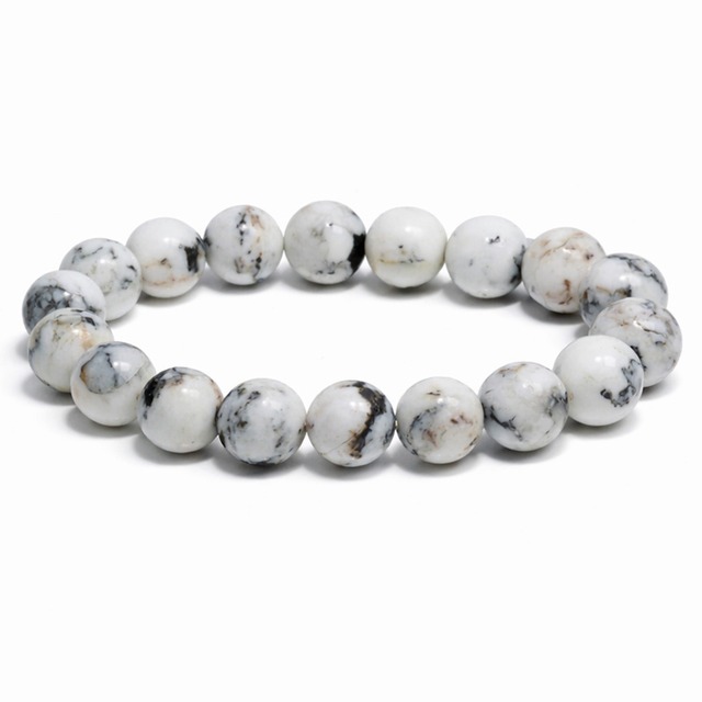 〔K2102-1〕約10mm ネバダ州トノパ産 ホワイトバッファロー 約10mm ブレスレット 希少鉱山【カード付】