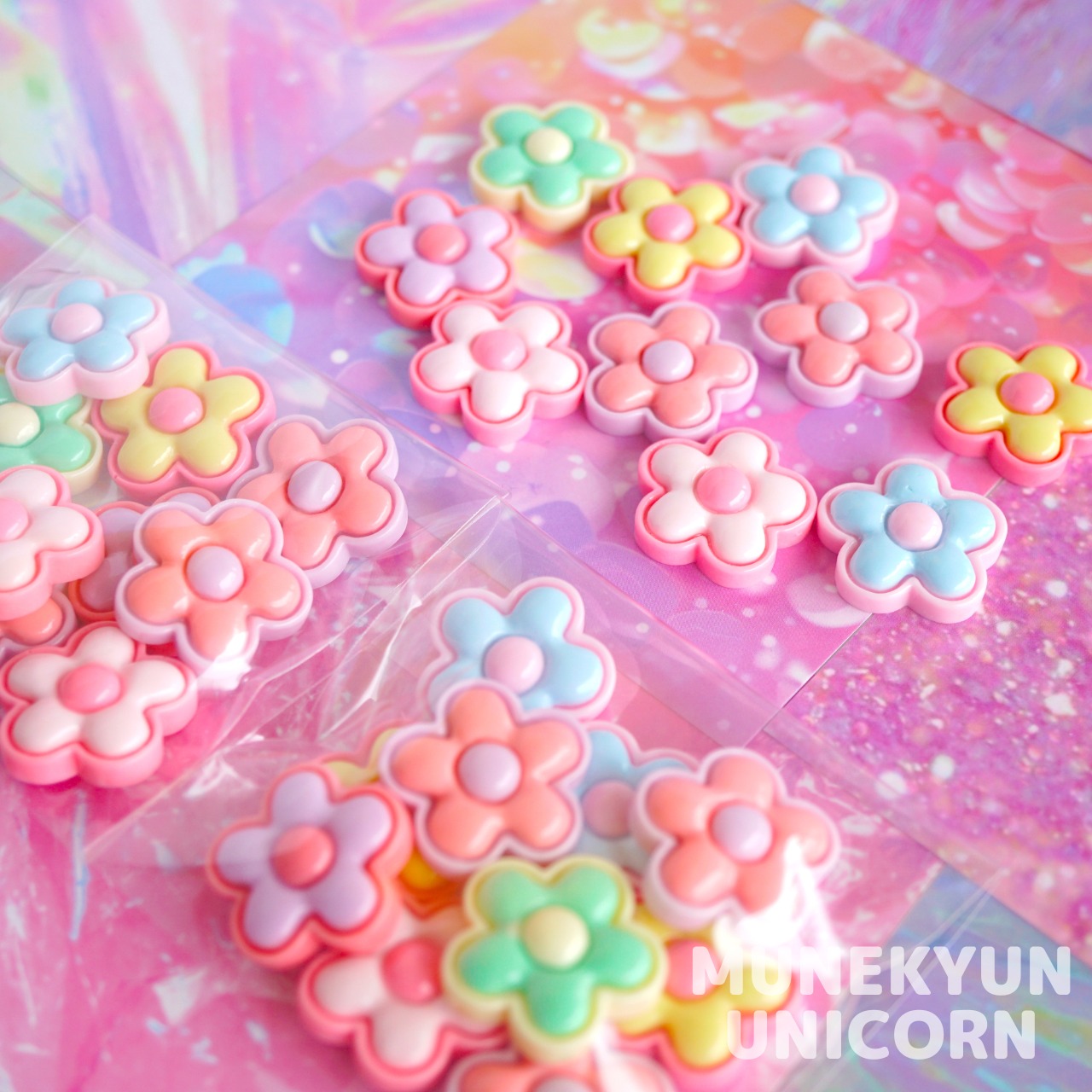 #L060【1個あたり35円】ぷくぷくフラワー　デコパーツパック【10個】