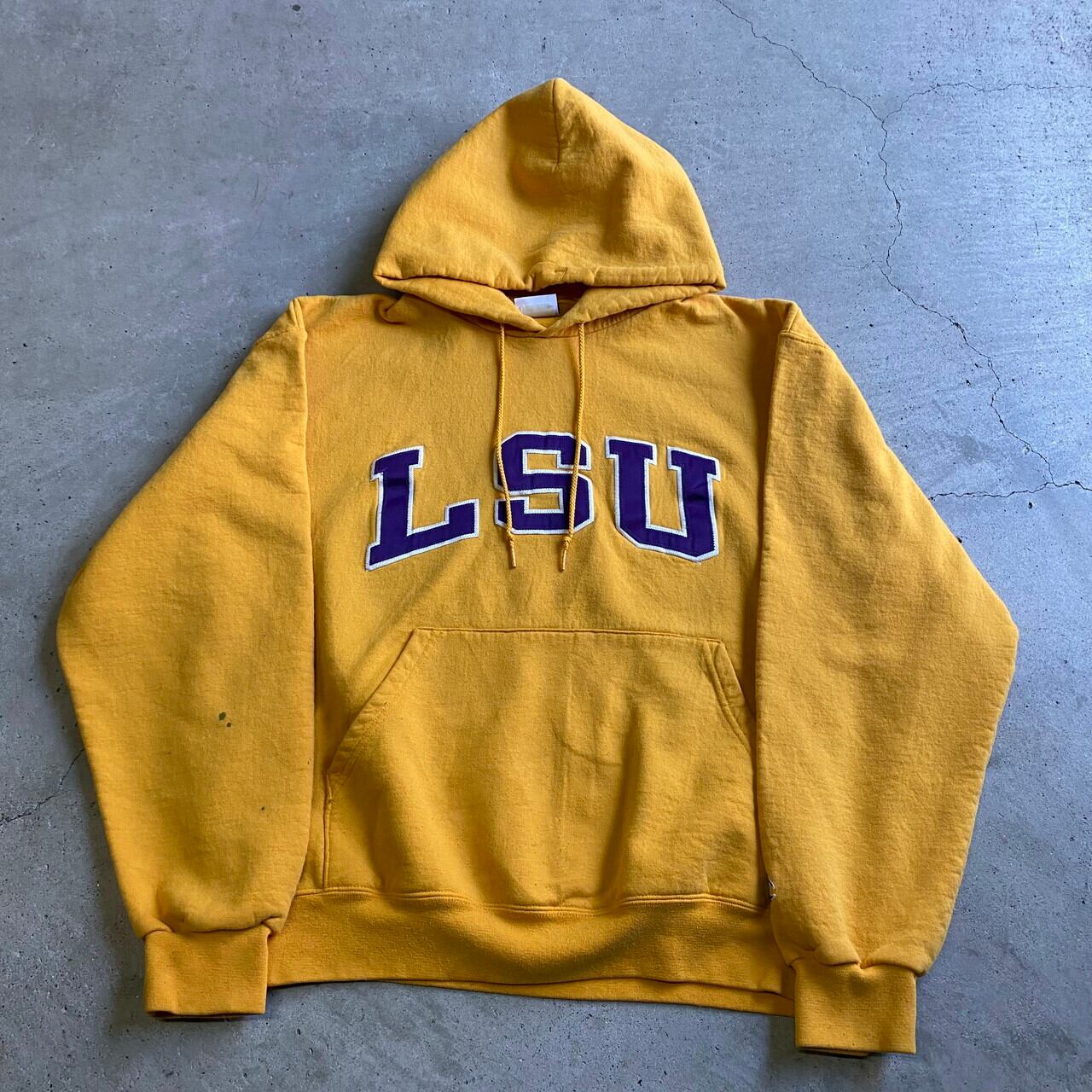 Champion チャンピオン LSU カレッジロゴ ワッペン 刺? スウェットパーカー メンズXL相当 古着 プルオーバー イエロー パープル 黄色  紫色【パーカー】 | cave 古着屋【公式】古着通販サイト