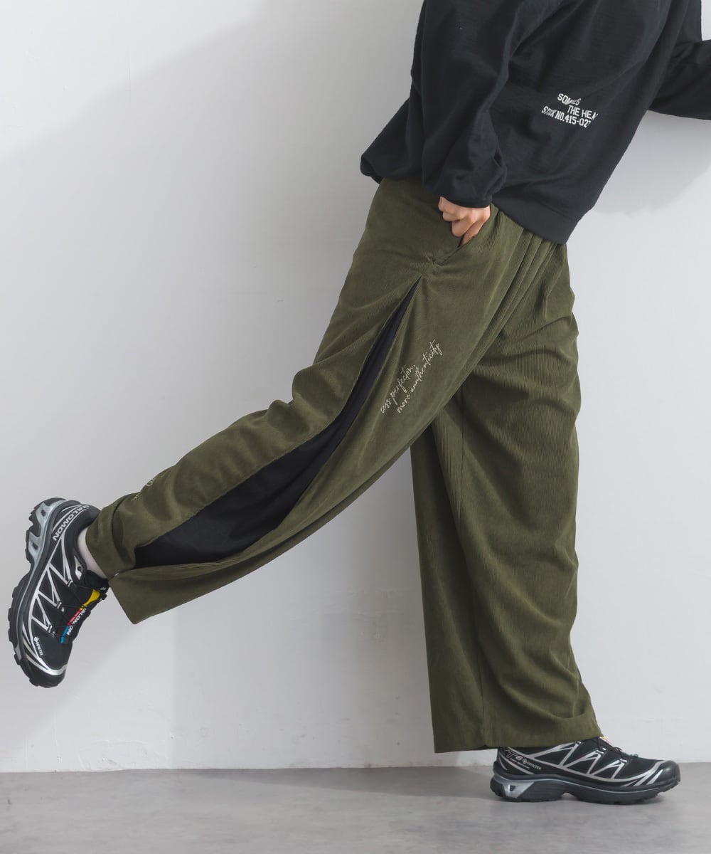 K53100 コーデュロイ脇タックマルチロゴ配色パンツ / Corduroy Side